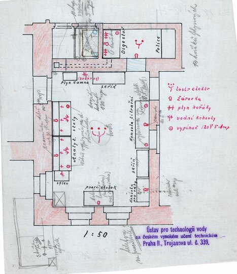 Plánek původní laboratoře od prof. F. Schulze z roku 1926 